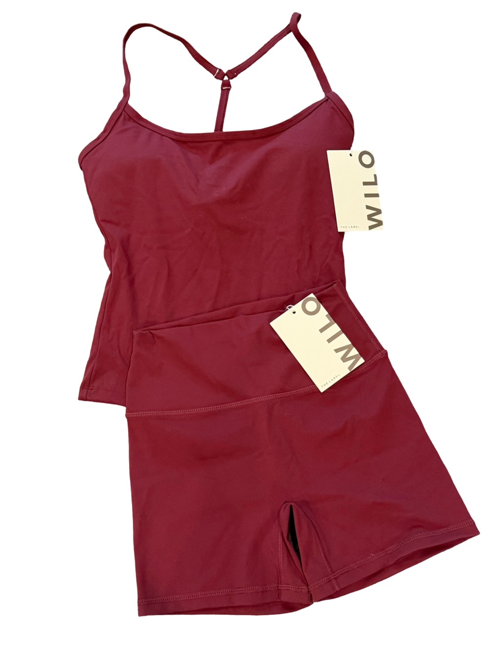 Wilo The Label Longline Cami Biker Short Set Burgundy XS NWT - Picture 5 of 9